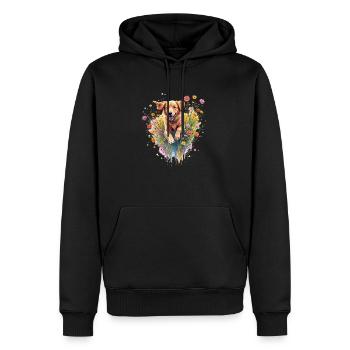 Hund spielt in Blumen - Männer Premium Bio Hoodie - Schwarz - Vorne - Nico (187cm)
