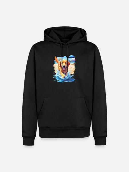 Hund am Strand - Männer Premium Bio Hoodie - Schwarz