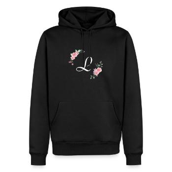 Rosa Blumenbuchstabe l - Männer Premium Bio Hoodie - Schwarz - Vorne - Nico (187cm)