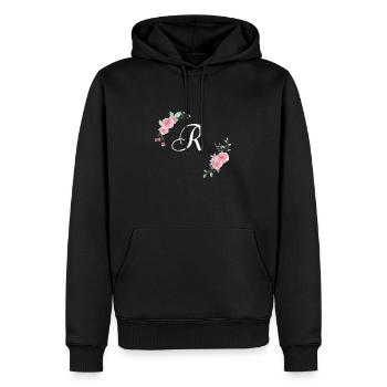 Rosa Blumenbuchstabe r - Männer Premium Bio Hoodie - Schwarz - Vorne - Nico (187cm)