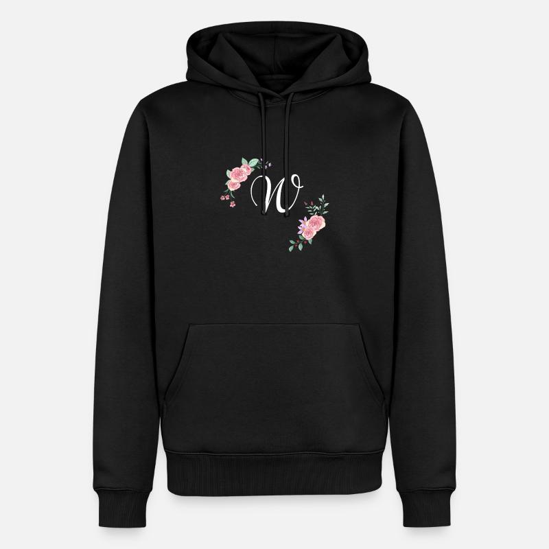 Rosa Blumenbuchstabe w - Männer Premium Bio Hoodie - Schwarz