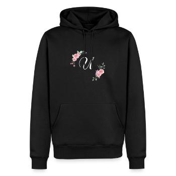 Rosa geblümter U-Buchstabe - Männer Premium Bio Hoodie - Schwarz - Vorne - Nico (187cm)