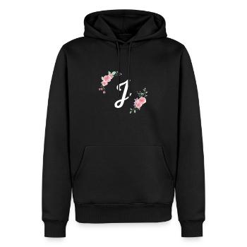 Rosa Blumenbuchstabe j - Männer Premium Bio Hoodie - Schwarz - Vorne - Nico (187cm)