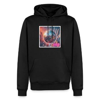 Discokugel vor Großstadt - Männer Premium Bio Hoodie - Schwarz - Vorne - Nico (187cm)