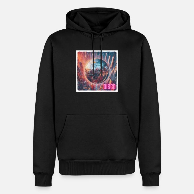 Discokugel vor Großstadt - Männer Premium Bio Hoodie - Schwarz