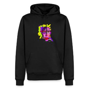 Neonfarbenes Linienporträt - Männer Premium Bio Hoodie - Schwarz - Vorne - Nico (187cm)