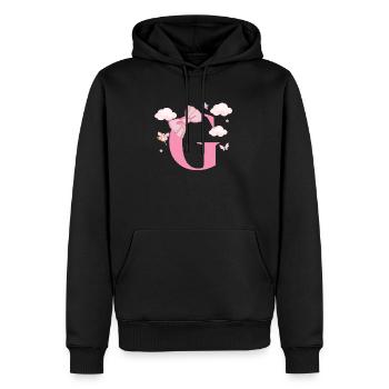 Buchstabe g rosa Wolken - Männer Premium Bio Hoodie - Schwarz - Vorne - Nico (187cm)