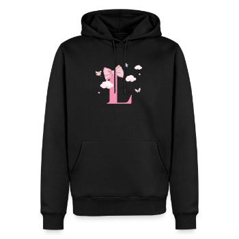 Buchstabe l Rosa Wolken - Männer Premium Bio Hoodie - Schwarz - Vorne - Nico (187cm)