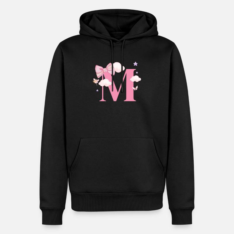 Buchstabe m rosa Wolken - Männer Premium Bio Hoodie - Schwarz