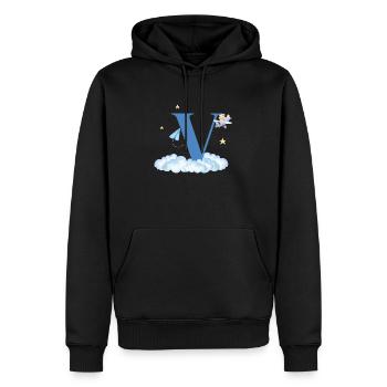 Buchstabe V Blaue Wolken Flugzeug Kind - Männer Premium Bio Hoodie - Schwarz - Vorne - Nico (187cm)