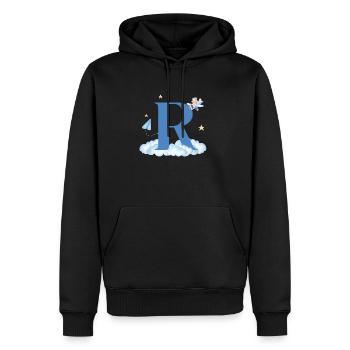 Buchstabe r blaue Wolken Flugzeug Kind - Männer Premium Bio Hoodie - Schwarz - Vorne - Nico (187cm)