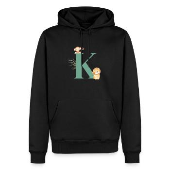 Lettre k vert animaux jungle - Sweat à capuche Premium bio Homme - noir - Devant - Nico (187cm)