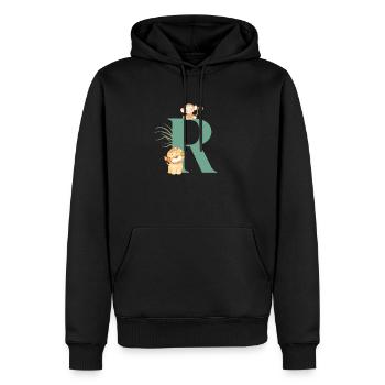 Lettre r vert animaux jungle - Sweat à capuche Premium bio Homme - noir - Devant - Nico (187cm)