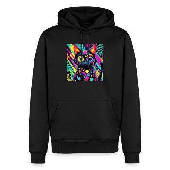neonfarbener Cartoon-Stil Katze Hund Kunst Design cool - Männer Premium Bio Hoodie - Schwarz - Vorne - Nico (187cm)