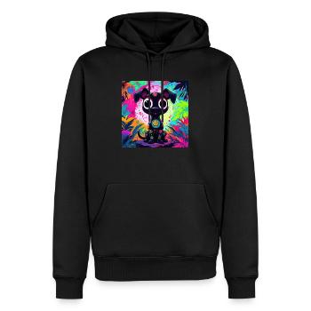 neonfarbener Cartoon-Stil Katze Hund Kunst Design cool - Männer Premium Bio Hoodie - Schwarz - Vorne - Nico (187cm)