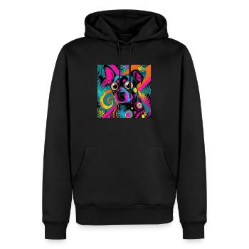 neonfarbener Cartoon-Stil Katze Hund Kunst Design cool - Männer Premium Bio Hoodie - Schwarz - Vorne - Nico (187cm)