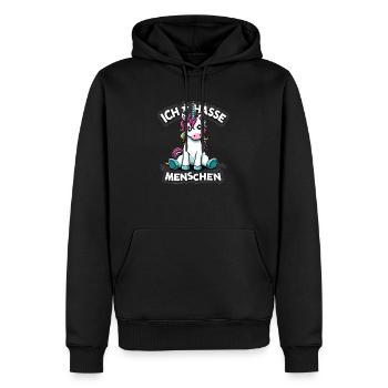 Ich hasse Menschen Einhorn Lustig Bunt - Männer Premium Bio Hoodie - Schwarz - Vorne - Nico (187cm)