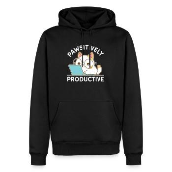 Pawsitively Productive – Kawaii Cat at Work - Men’s Premium Organic Hoodie - black - Front - Nico (187cm)