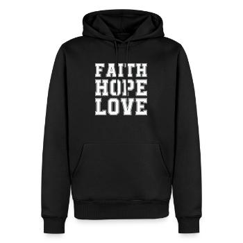 Foi, Espérance, Amour - Sweat à capuche Premium bio Homme - noir - Devant - Nico (187cm)