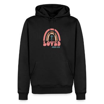 geliebt - Männer Premium Bio Hoodie - Schwarz - Vorne - Nico (187cm)
