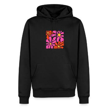 Groovy Retro Pink und Orange Blumen - Männer Premium Bio Hoodie - Schwarz - Vorne - Nico (187cm)