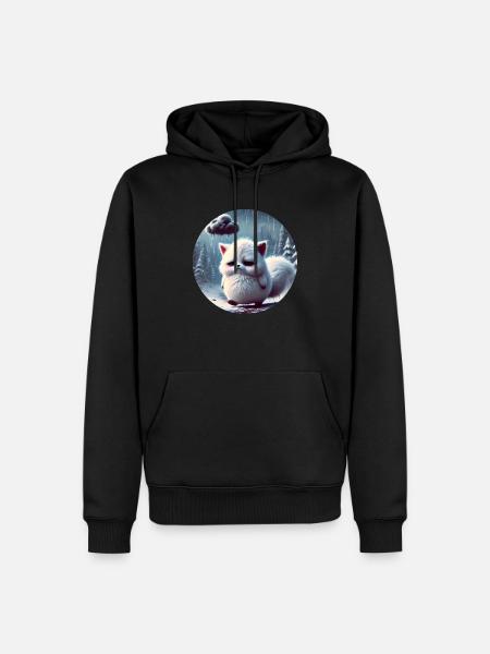 Trauriger Polarfuchs im eisigen Regen - Männer Premium Bio Hoodie - Schwarz
