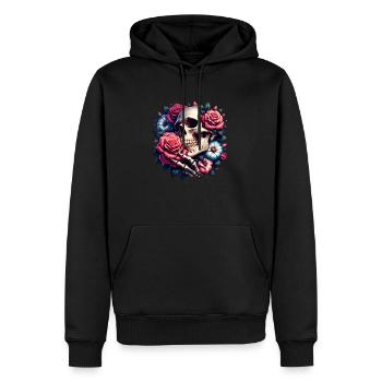 Crâne souriant avec des fleurs colorées - Sweat à capuche Premium bio Homme - noir - Devant - Nico (187cm)
