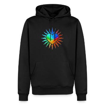 Regenbogenherz mit Sonnenstrahlen - Männer Premium Bio Hoodie - Schwarz - Vorne - Nico (187cm)