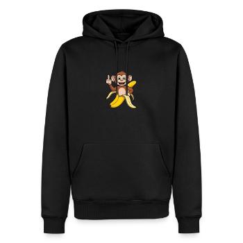Naughty Monkey with Banana – Funny Cartoon Design - Men’s Premium Organic Hoodie - black - Front - Nico (187cm)