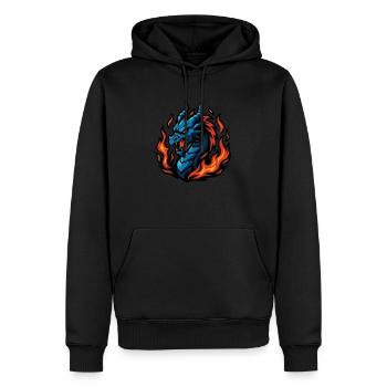 Dragon – Fureur ardente | Mascotte du zodiaque urbain - Sweat à capuche Premium bio Homme - noir - Devant - Nico (187cm)