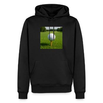Sport - Golf, Golfball auf dem Abschlag - Männer Premium Bio Hoodie - Schwarz - Vorne - Nico (187cm)