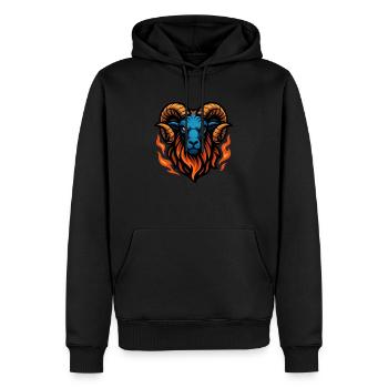 Ram – Intensive Flamme | Urbanes Zodiac-Maskottchen - Männer Premium Bio Hoodie - Schwarz - Vorne - Nico (187cm)