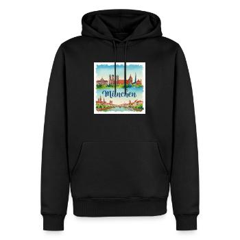 München Aquarell - Männer Premium Bio Hoodie - Schwarz - Vorne - Nico (187cm)