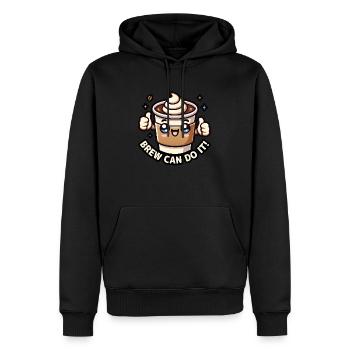 Kawaii Chibi Kaffee – Brew Can Do It Fun Food Wortspiel - Männer Premium Bio Hoodie - Schwarz - Vorne - Nico (187cm)