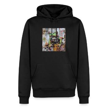 Graffiti grenouille verte surface rouillée - Sweat à capuche Premium bio Homme - noir - Devant - Nico (187cm)