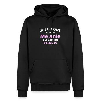 t shirt je suis une Melanie qui déchire - Sweat à capuche Premium bio Homme - noir - Devant - Nico (187cm)