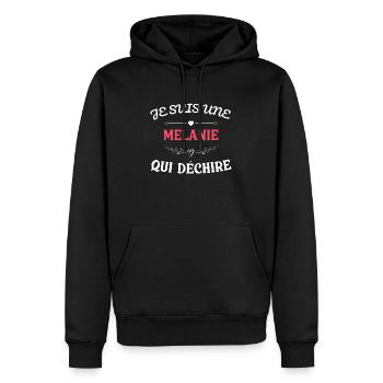 t shirt je suis une Melanie qui déchire - Sweat à capuche Premium bio Homme - noir - Devant - Nico (187cm)