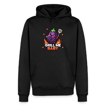 Aubergine mignonne Kawaii Chibi – Grill Me Baby BBQ Pun - Sweat à capuche Premium bio Homme - noir - Devant - Nico (187cm)