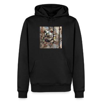 Graffiti frog rust metal urban container door - Men’s Premium Organic Hoodie - black - Front - Nico (187cm)