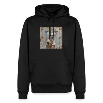 Graffiti Hirsch Rost Metall urban Containertür - Männer Premium Bio Hoodie - Schwarz - Vorne - Nico (187cm)