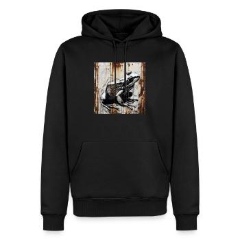 graffiti, frog, rust, metal, urban, street art, urban - Men’s Premium Organic Hoodie - black - Front - Nico (187cm)