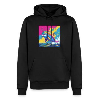Pop Art Regenbogen Einhorn Delfin - Männer Premium Bio Hoodie - Schwarz - Vorne - Nico (187cm)