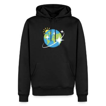 Planet Erde mit Sternen und Sonne im Rücken - Männer Premium Bio Hoodie - Schwarz - Vorne - Nico (187cm)