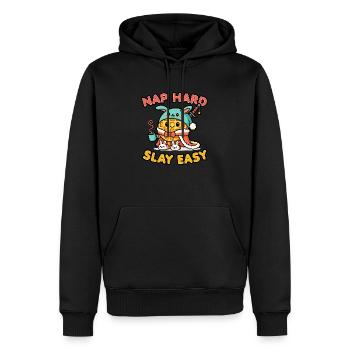 Süßer Kawaii Waffelkrieger – Nickerchen hart, leicht töten - Männer Premium Bio Hoodie - Schwarz - Vorne - Nico (187cm)