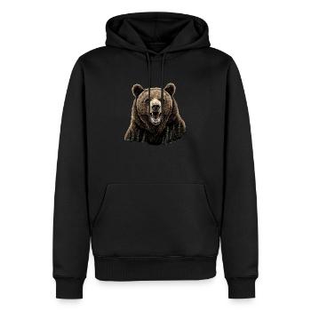 Ours rugissant avec texture forestière en fourrure. - Sweat à capuche Premium bio Homme - noir - Devant - Nico (187cm)