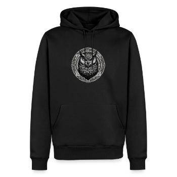 Eule - Männer Premium Bio Hoodie - Schwarz - Vorne - Nico (187cm)