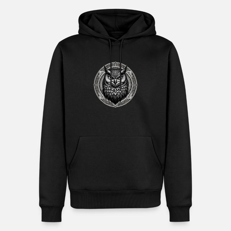 Eule - Männer Premium Bio Hoodie - Schwarz