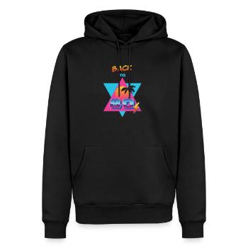 Retour aux années 80 – Sol og Palme - Sweat à capuche Premium bio Homme - noir - Devant - Nico (187cm)
