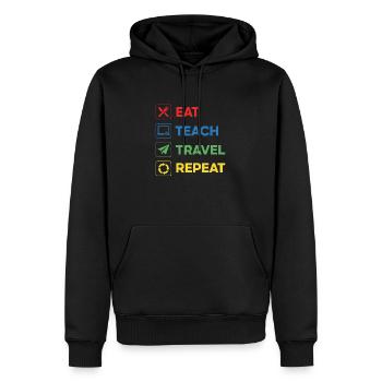 Eat Teach Travel Repeat – Colorful Teacher Travel - Men’s Premium Organic Hoodie - black - Front - Nico (187cm)