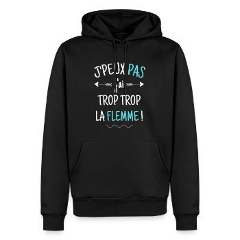 Humour | J'peux j'ai trop trop la flemme ! - Sweat à capuche Premium bio Homme - noir - Devant - Nico (187cm)